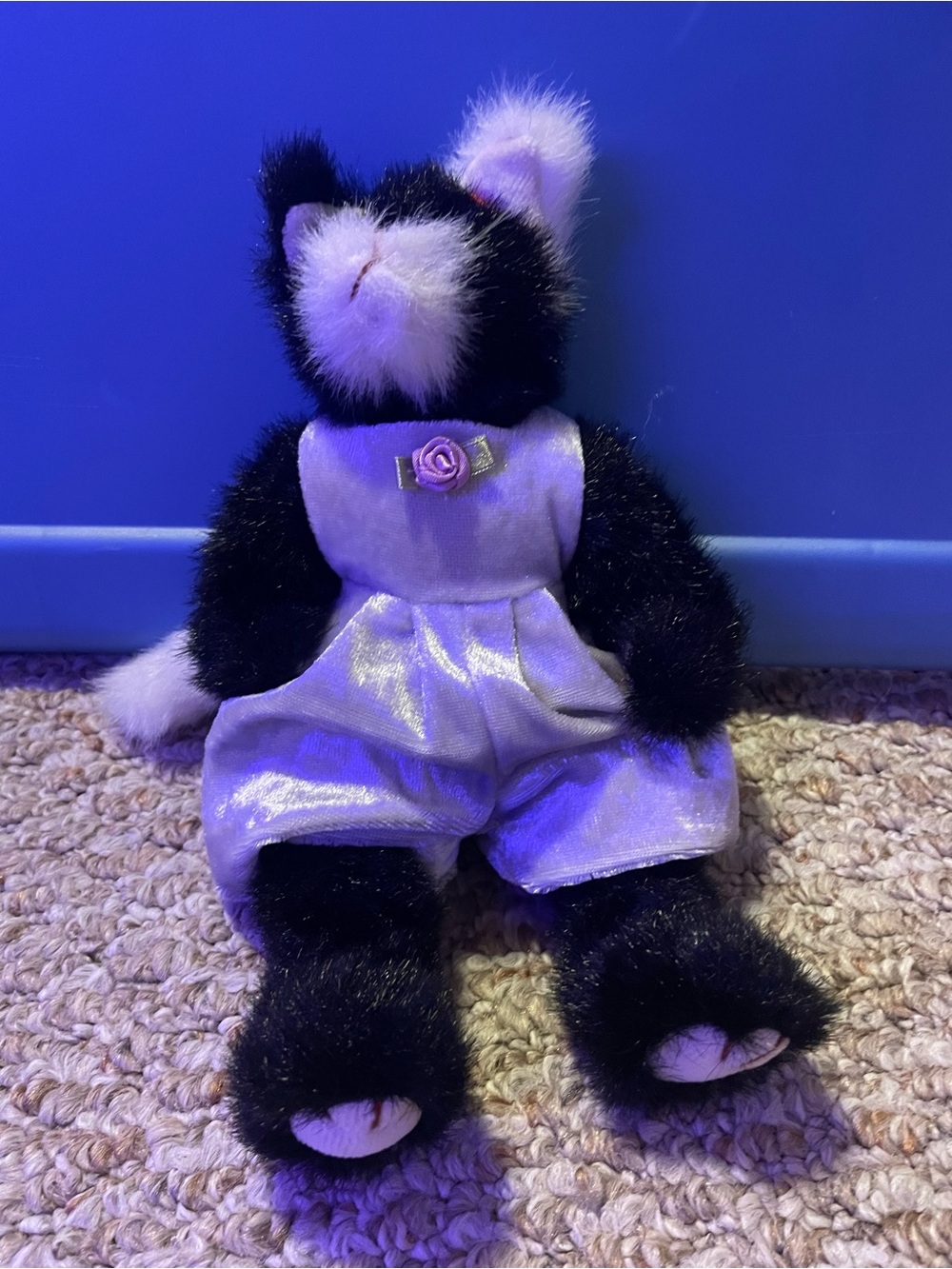 “Purrcy” Attic treasures collection Black & White beanie baby in Lavender Romper